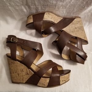 Brown Cork Wedged Sandals